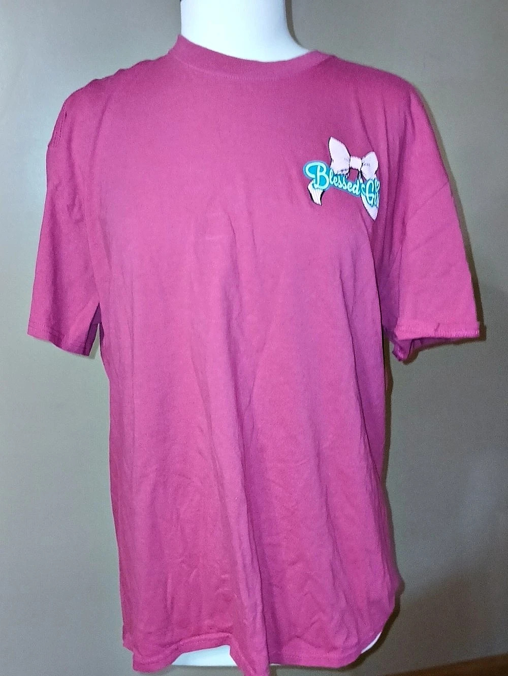 Blessed Girl Pray Believe Receive Matthew 21:22 Bows Graphic T-Shirt Pink